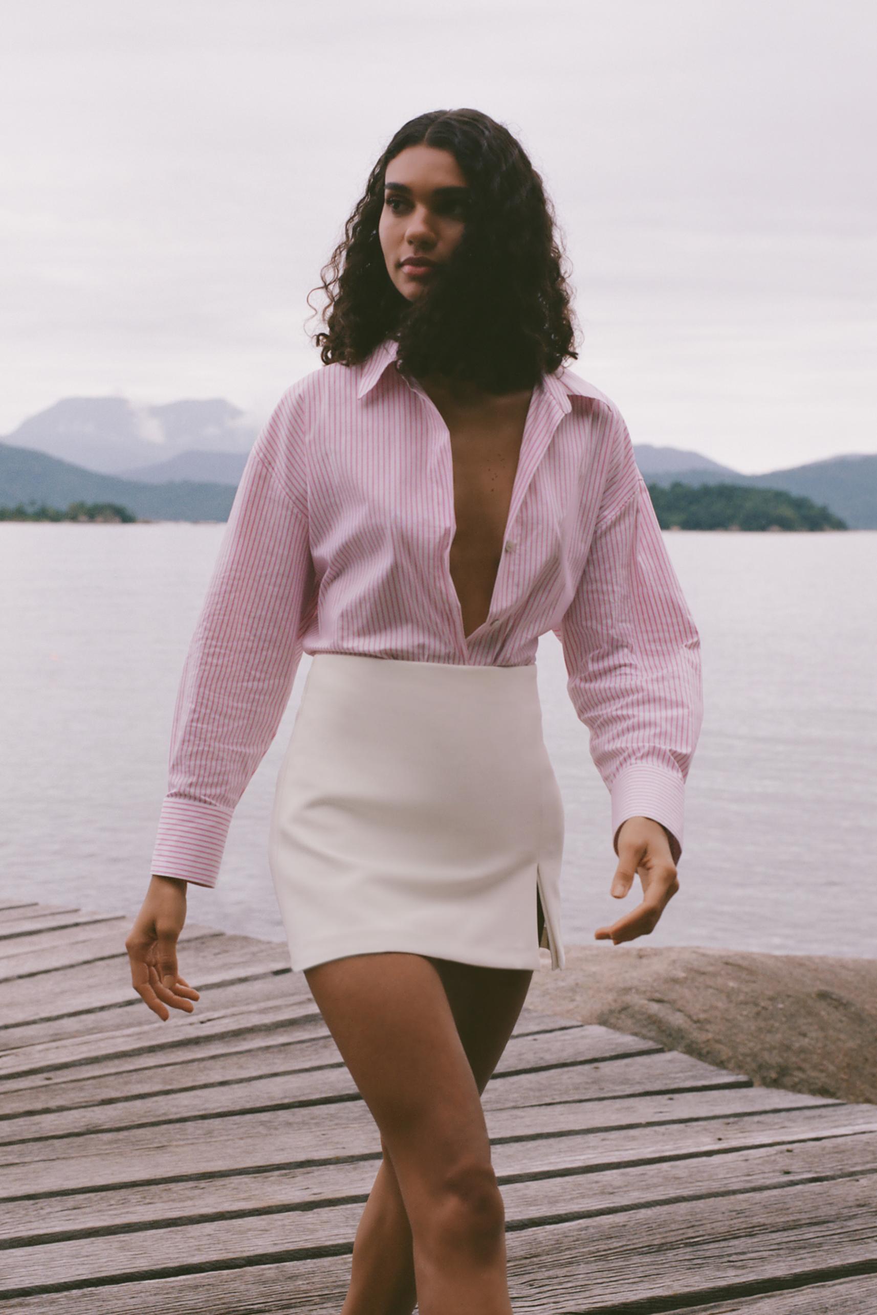 METALLIC THREAD STRIPED POPLIN SHIRT